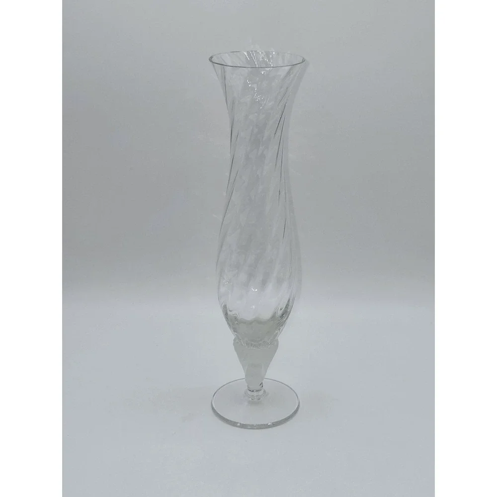 Vintage Golden Crown E&R Bayel Crystal Twisted Flower Vase Frosted Shell